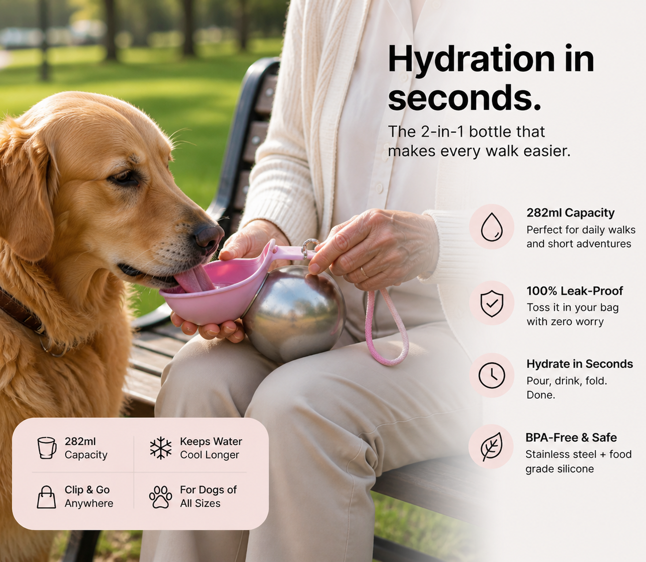 2-in-1 Dog Water Bottle That Makes Walks Easier